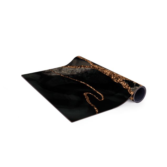 tapis salon noir Noir avec Paillettes D'or
