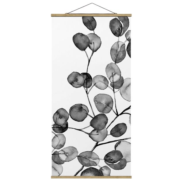 Tableaux florals Rameau d'Eucalyptus Noir et Blanc Aquarelle
