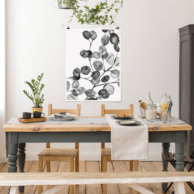 Tableaux modernes Rameau d'Eucalyptus Noir et Blanc Aquarelle