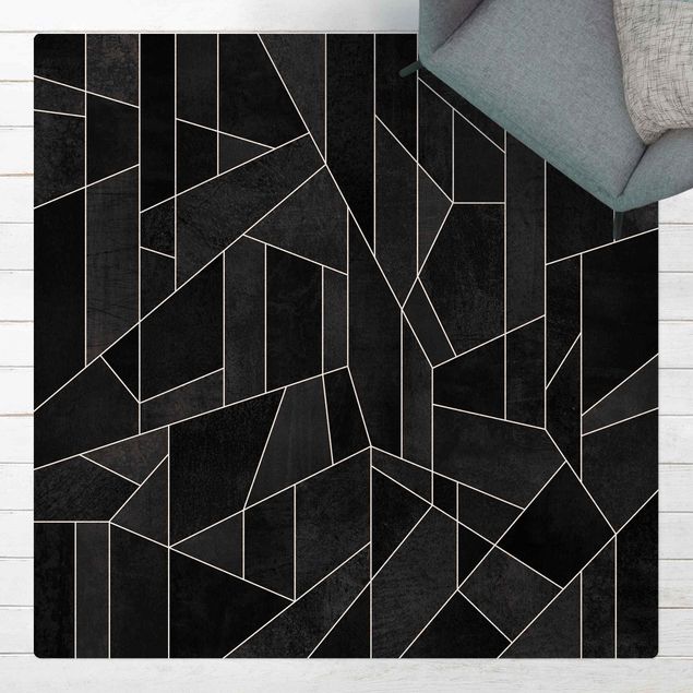 tapis modernes Aquarelle géométrique noire et blanche