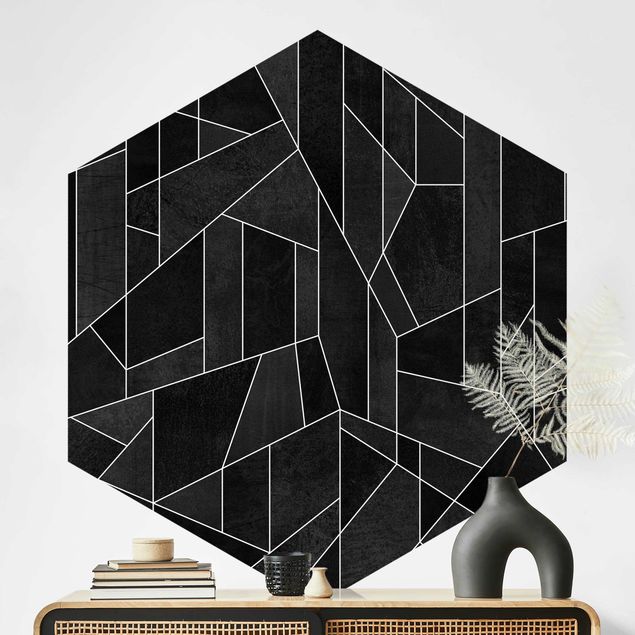Déco mur cuisine Aquarelle géométrique noire et blanche