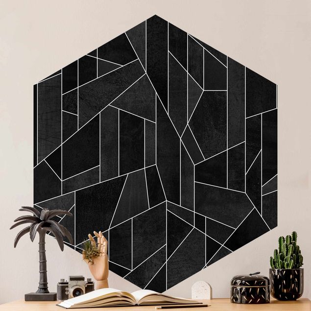 Papier peint motif geometrique Aquarelle géométrique noire et blanche