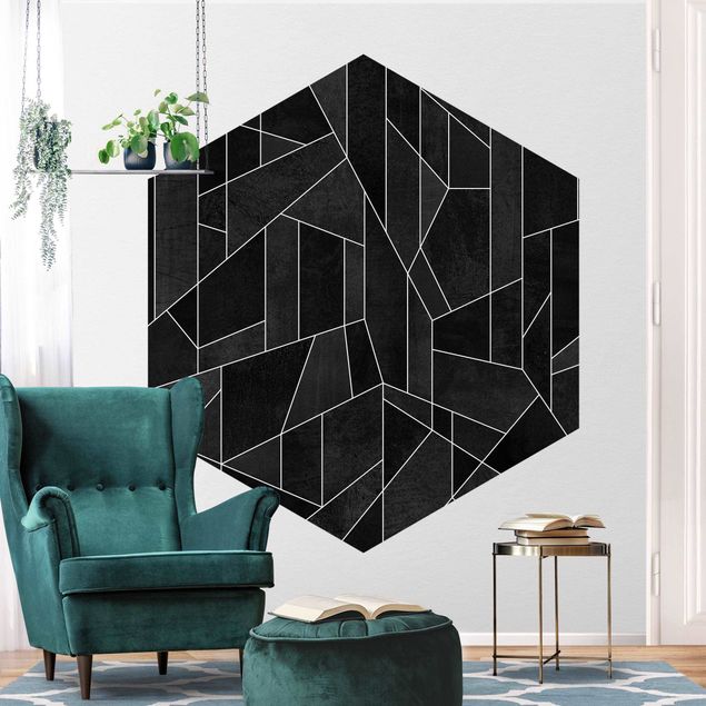Tapisserie moderne Aquarelle géométrique noire et blanche