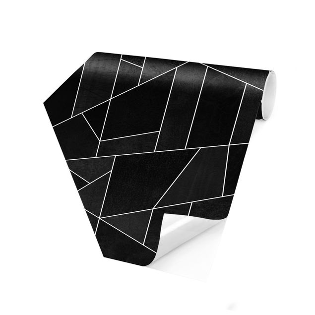 Papier peint hexagonal Aquarelle géométrique noire et blanche