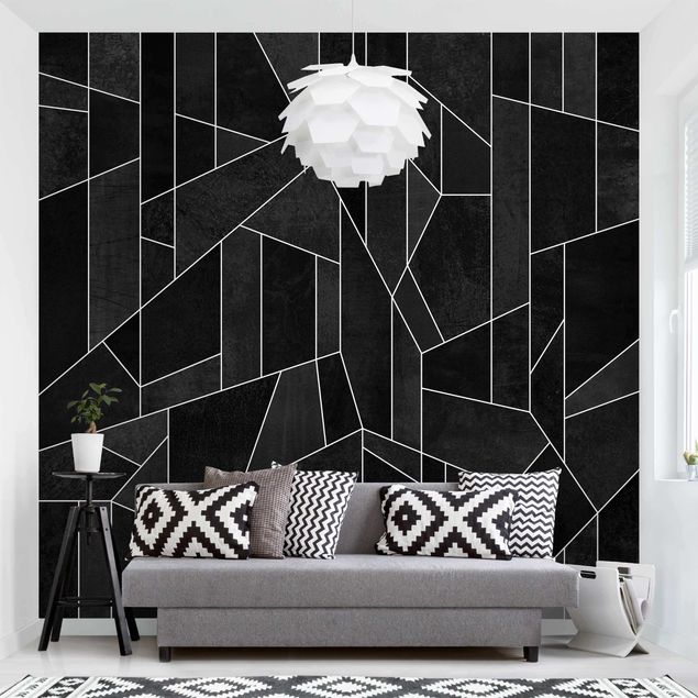Déco murale cuisine Aquarelle géométrique noire et blanche
