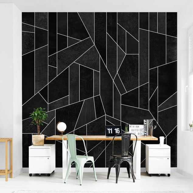 papier peint graphique Aquarelle géométrique noire et blanche