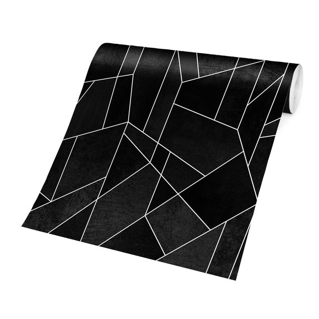 Papiers peints noirs Aquarelle géométrique noire et blanche