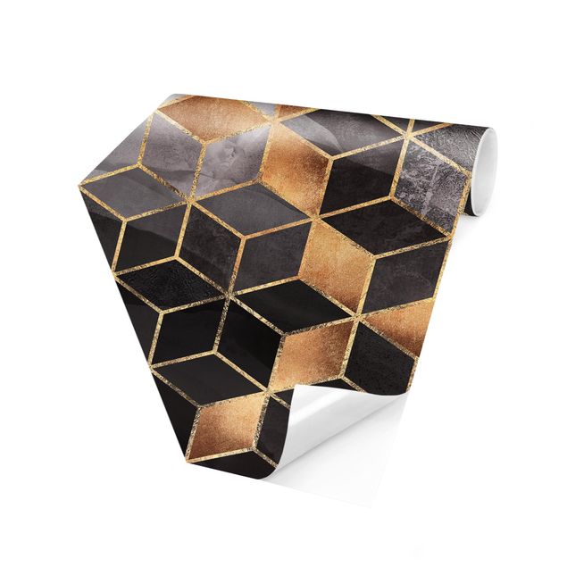 Papiers peintspanoramique hexagonal Géométrie d'or noir et blanc