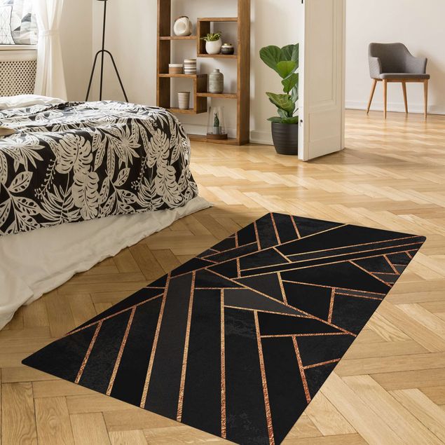 tapis motif abstrait Triangles Noirs Or