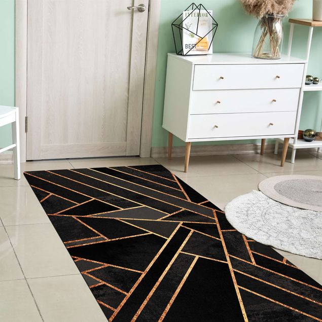 tapis contemporain Triangles Noirs Or