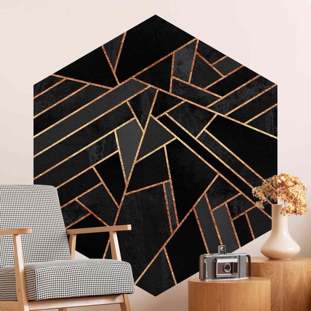 Papier peint motif geometrique Triangles Noirs Or