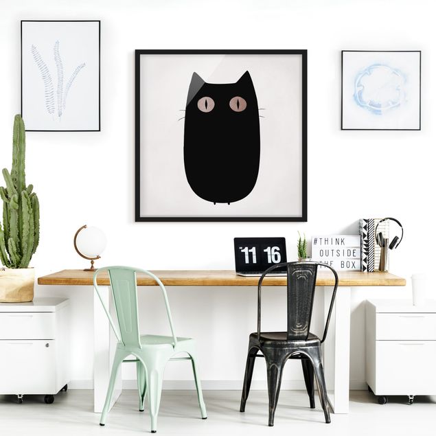 Affiches encadrées noir et blanc Illustration d'un chat noir