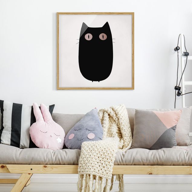 Tableaux encadrés noir et blanc Illustration d'un chat noir