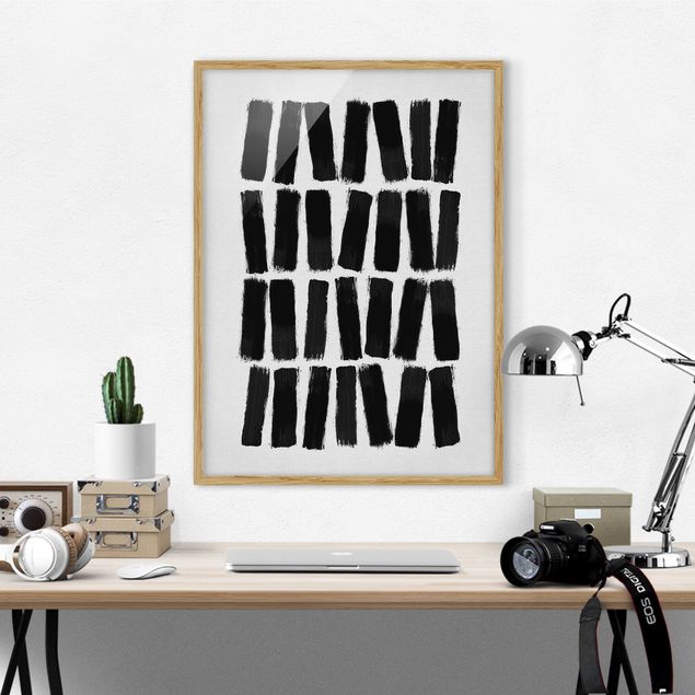 Tableaux encadrés noir et blanc Coups de pinceau de peinture noire