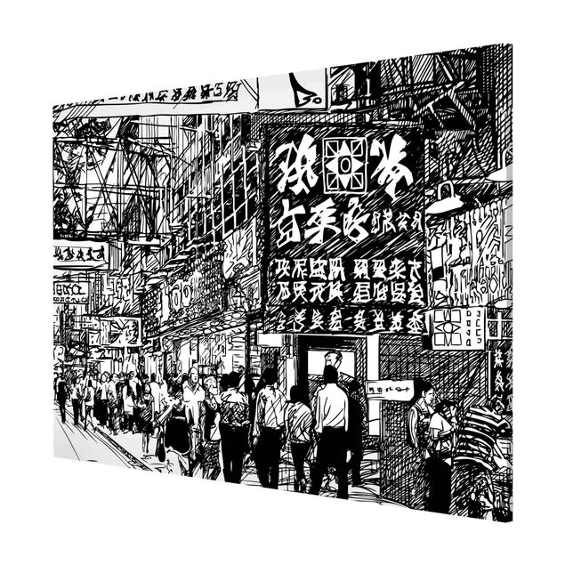 Tableaux citations Black And White Drawing Asian Street II