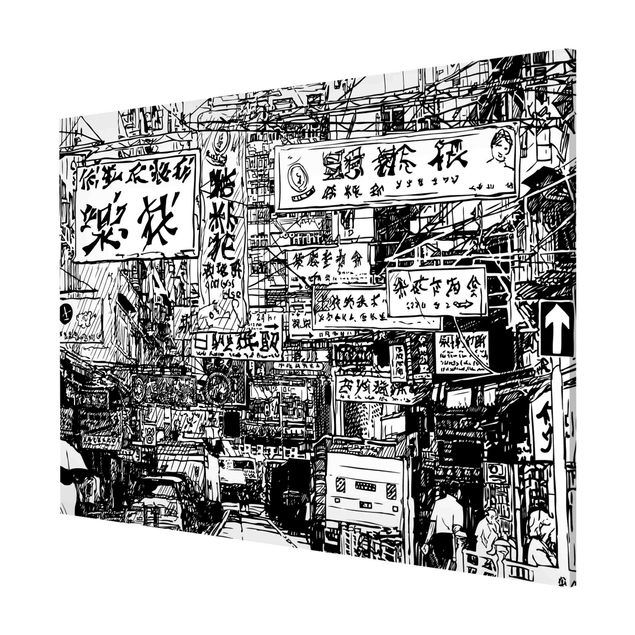 Tableau citation Black And White Drawing Asian Street