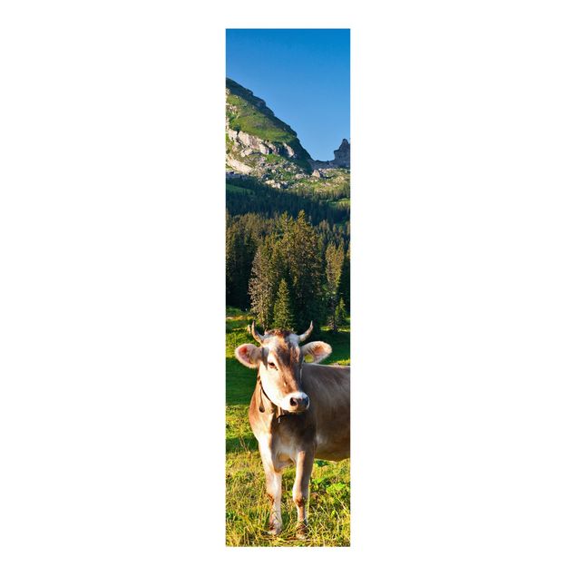 Panneau japonais nature Prairie alpine suisse avec vache