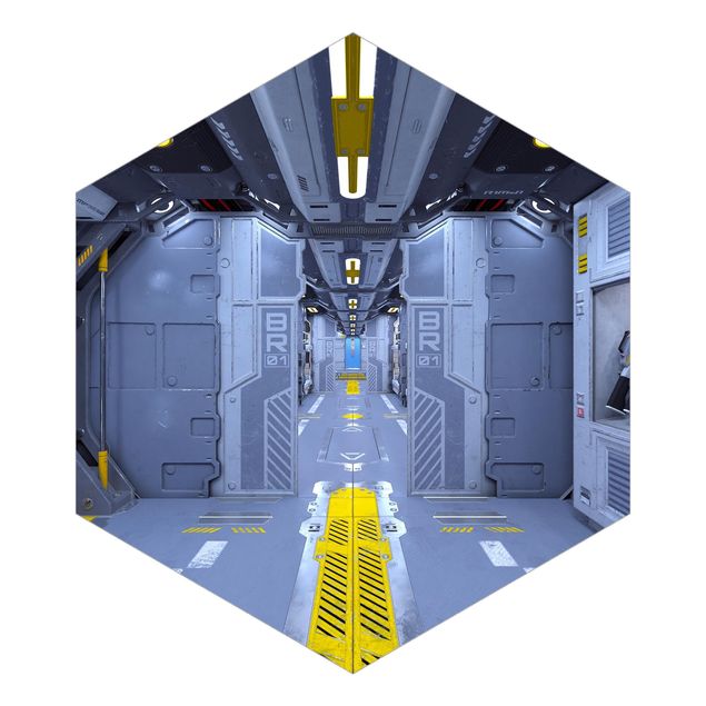 Papier peint panoramique hexagonal autocollant - Sci-Fi Inside A Spaceship