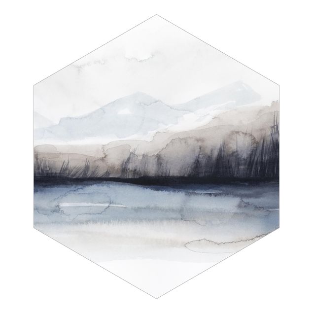 Papier peint bleu Lac et montagnes I