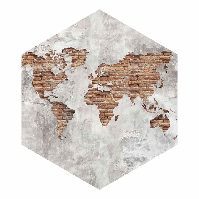 Tapisserie rouge Carte du Monde en Brique de Béton Shabby