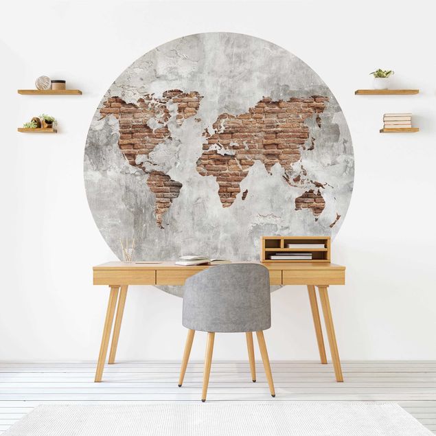 Papier peint briques Carte du Monde en Brique de Béton Shabby