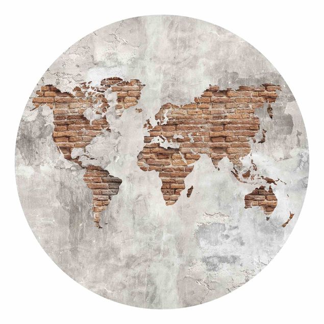 Papiers peints modernes Carte du Monde en Brique de Béton Shabby