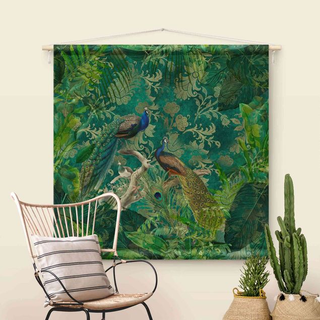 Tenture murale vintage Shabby Chic Collage - Noble Peacock II