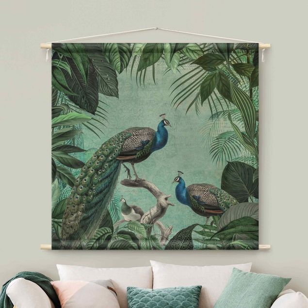 Tenture murale vintage Shabby Chic Collage - Noble Peacock