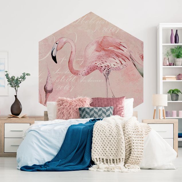 Papier peint moderne Collage Shabby Chic - Flamingo