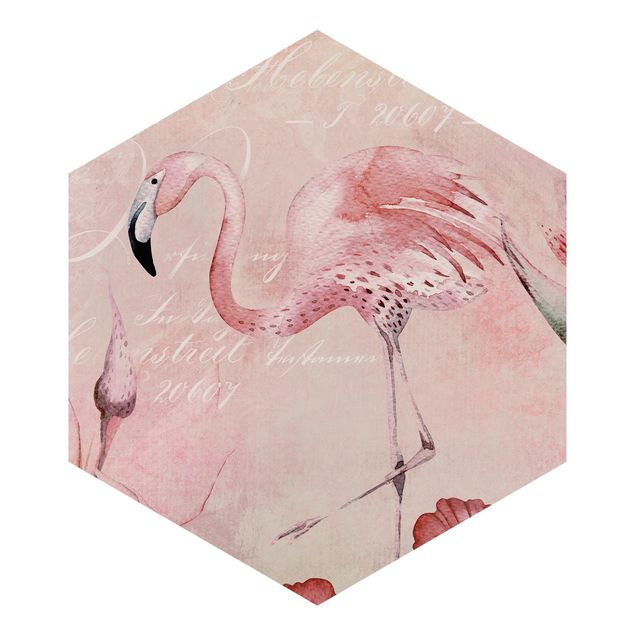 Papier peint vintage Collage Shabby Chic - Flamingo