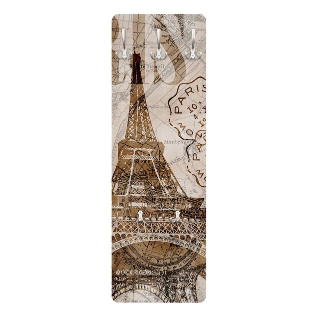 Porte-manteaux muraux marrons Collage Shabby Chic - Paris