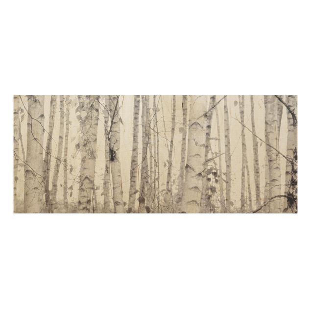 Tableaux en bois avec paysage Bouleau d'argent en lumière blanche