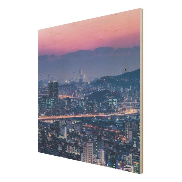 Tableaux bois Silhouette urbaine de Séoul