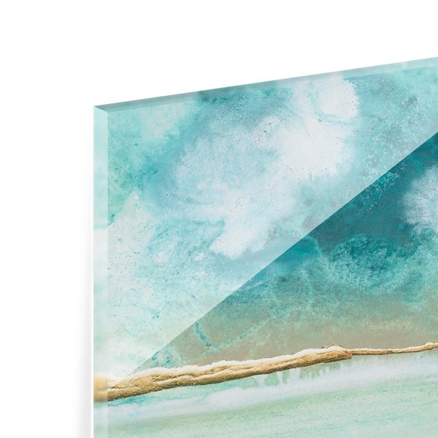 Tableaux turquoise Emerald Clouds and Gold II