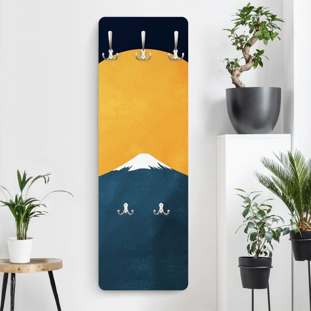 Porte-manteaux muraux avec paysage Soleil, Lune et Montagne