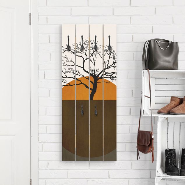 Porte-manteaux muraux avec paysage Soleil avec arbre