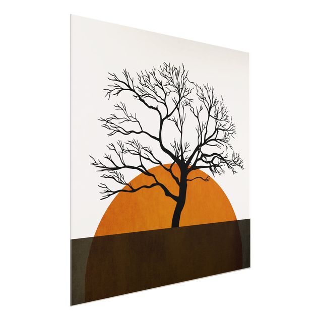 Tableau paysages Soleil avec arbre