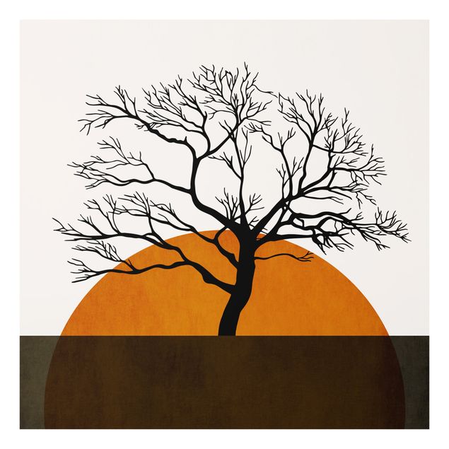 Tableau verre paysage Soleil avec arbre