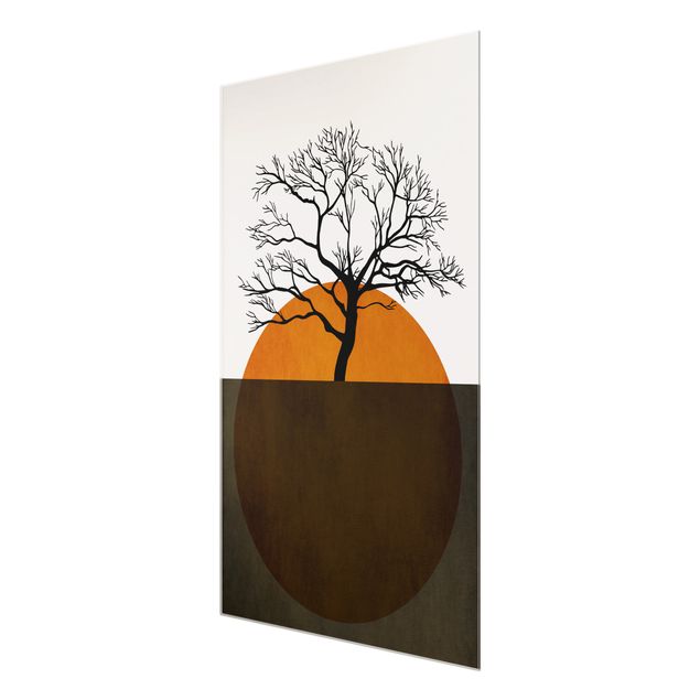 Tableaux en verre abstraits Soleil avec arbre