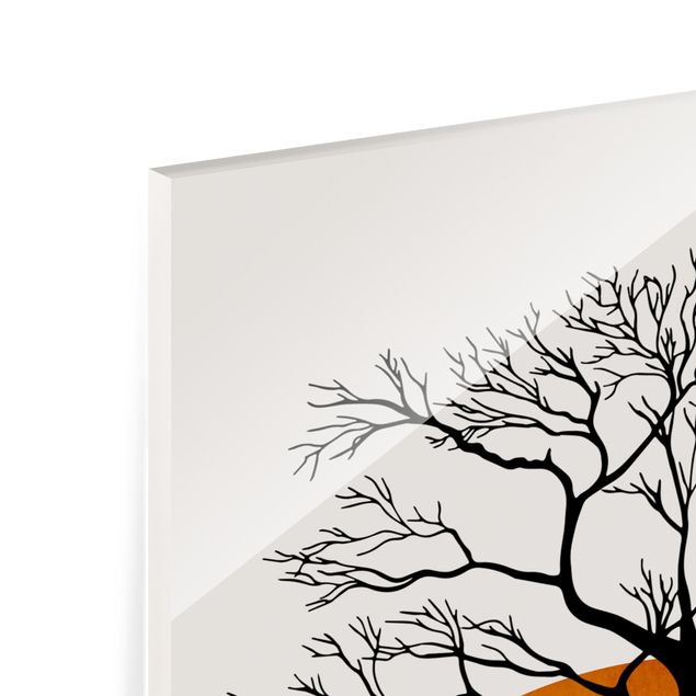 Tableau avec couleur orange Soleil avec arbre