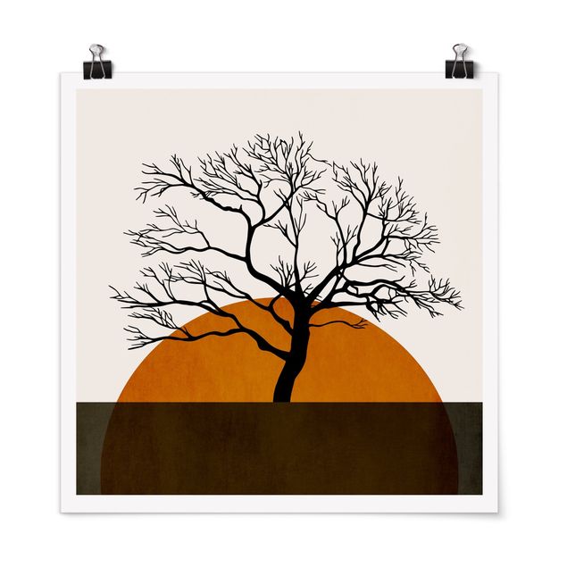 Tableau abstrait Soleil avec arbre