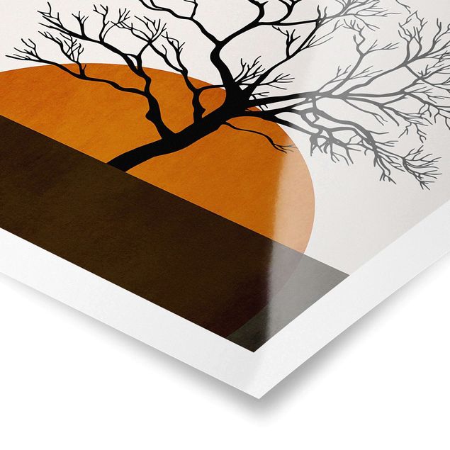 Tableaux orange Soleil avec arbre