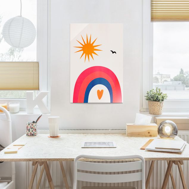 Tableau art abstrait Soleil et arc-en-ciel