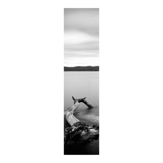Panneau japonais paysage Coucher de soleil en noir et blanc au bord du lac