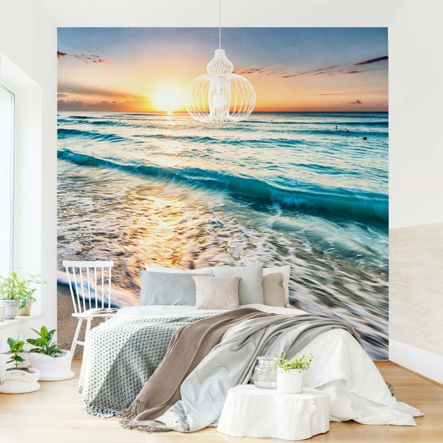Papier peint panoramique bord de mer Coucher de soleil à la plage