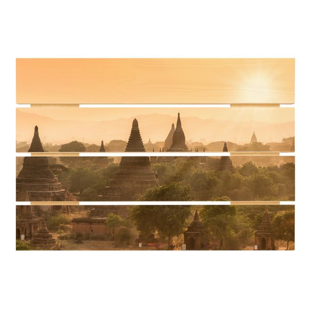 Tableaux bois Coucher de soleil sur Bagan