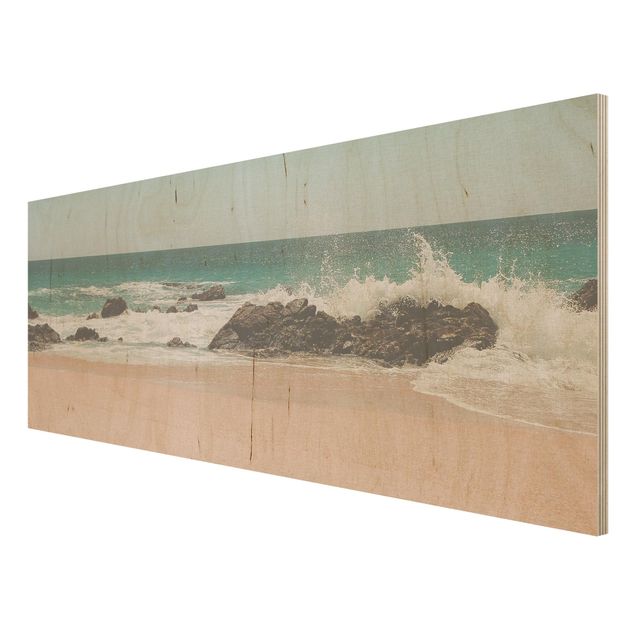 Tableaux en bois avec plage & mer Plage ensoleillée au Mexique