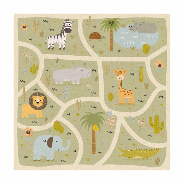 Tapis en liège - Playoom Mat Safari - So Many Different Animals - Carré 1:1