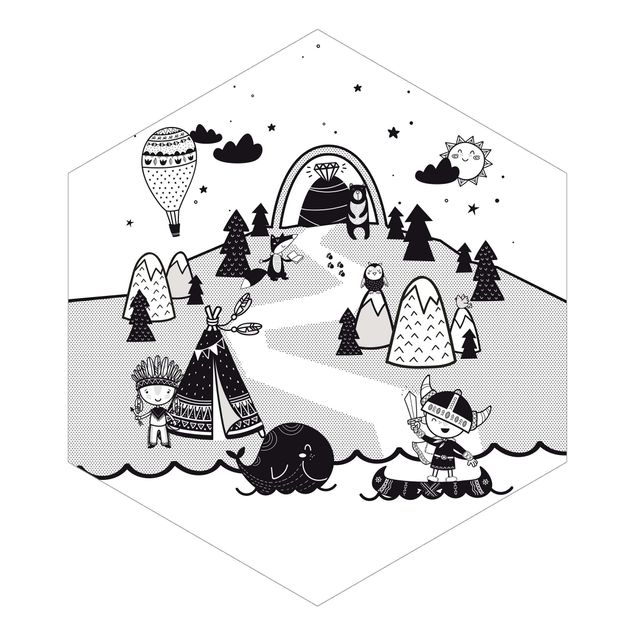 Papier peint hexagonal autocollant avec dessins - Playoom Mat Vikings - The Conquest Of The Diamond