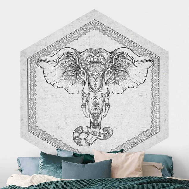 Déco mur cuisine Eléphant spirituel imitation béton